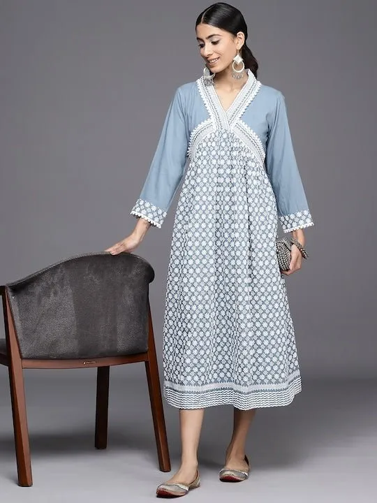 Chikankari Embroidered A-Line Midi Dress