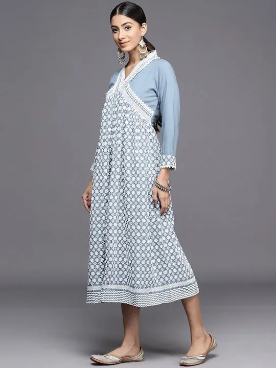 Chikankari Embroidered A-Line Midi Dress