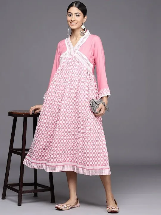 Chikankari Embroidered A-line Midi Dress