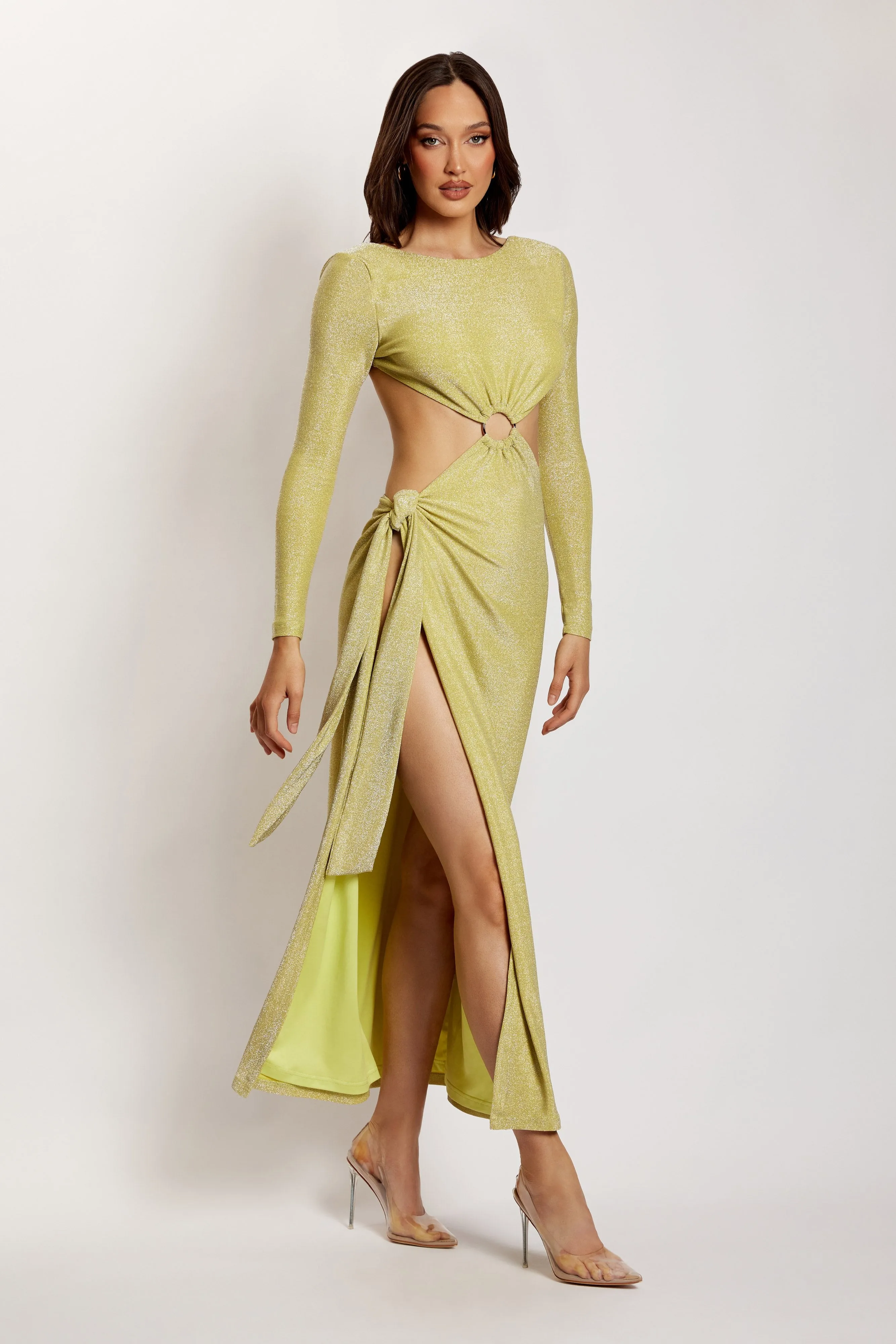 Christina Backless Maxi Wrap Dress - Green Shimmer