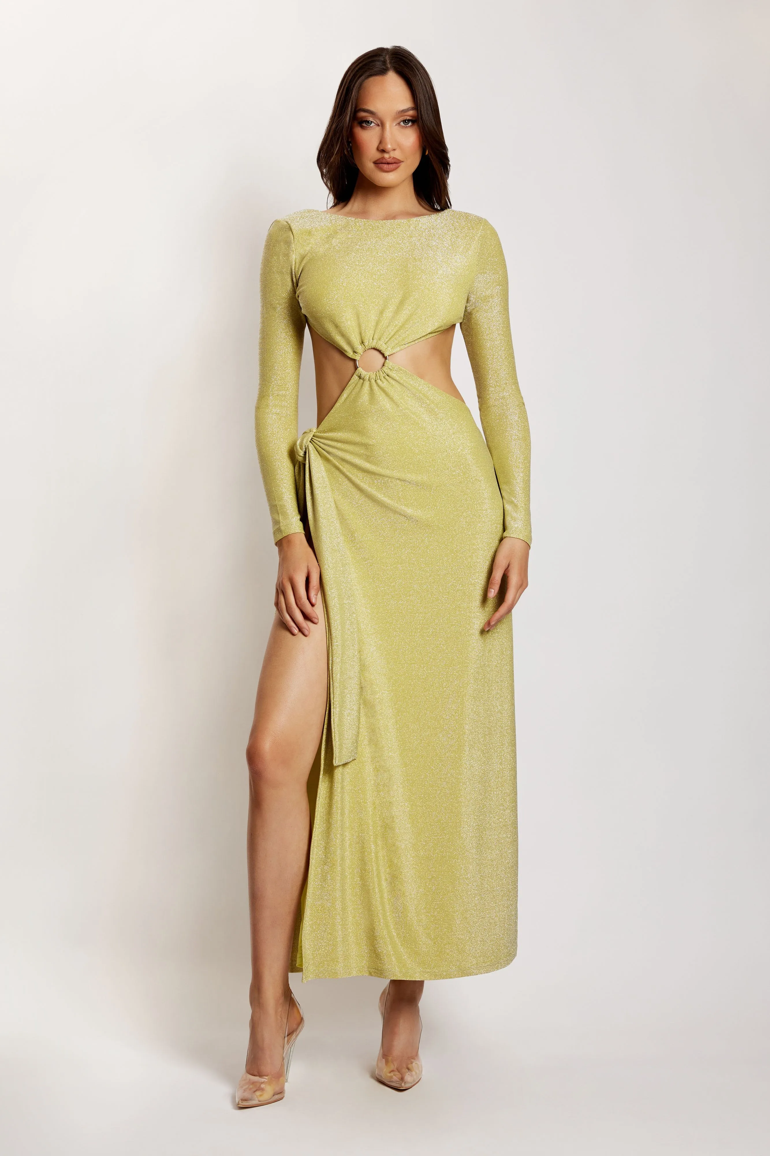 Christina Backless Maxi Wrap Dress - Green Shimmer