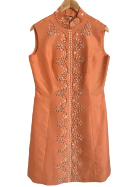 Colette Couture Colwyn Bay Est. Polyester Sleeveless Midi Dress Peach Embellished L UK Size 14-16