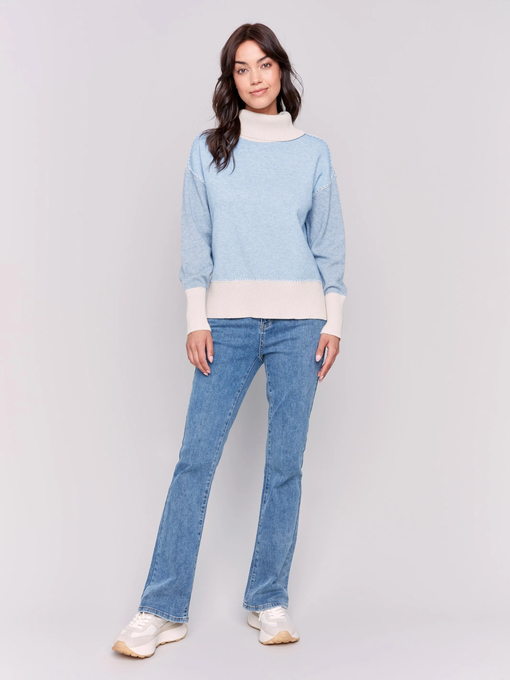 Color Block Turtleneck Sweater - Frost