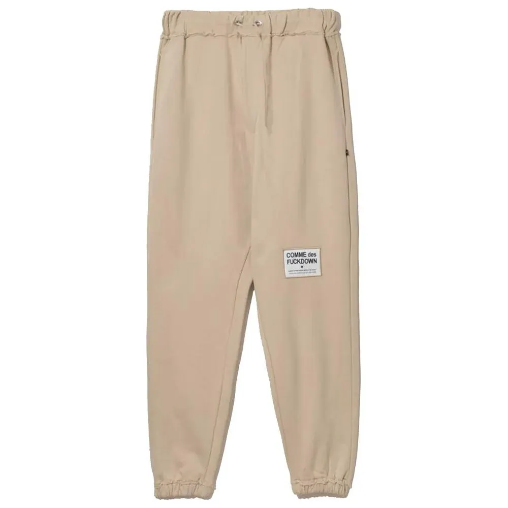 Comme Des Fuckdown Chic Beige Cotton Sweatpants with Frayed Details