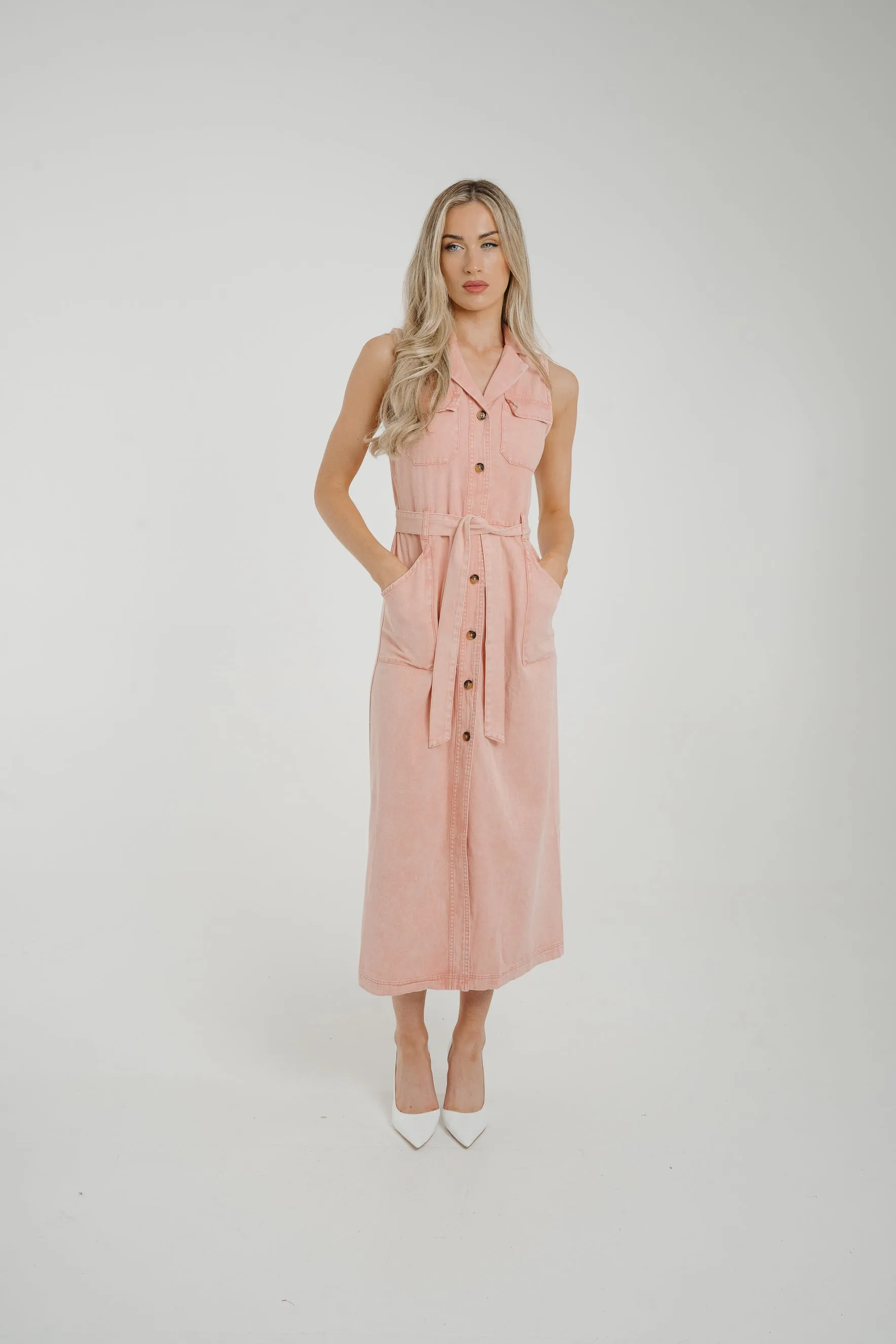 Cora Sleeveless Denim Dress In Pink