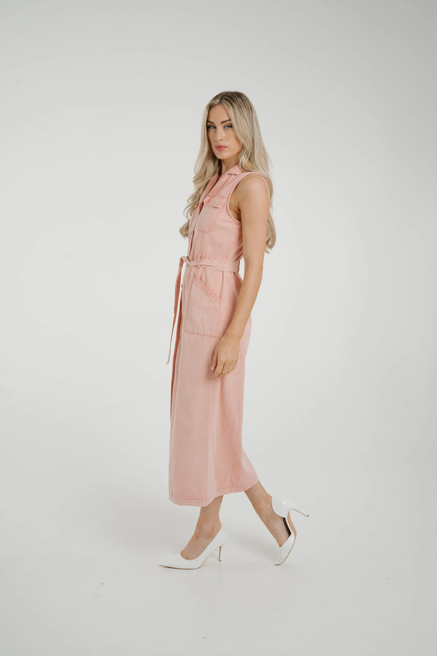 Cora Sleeveless Denim Dress In Pink