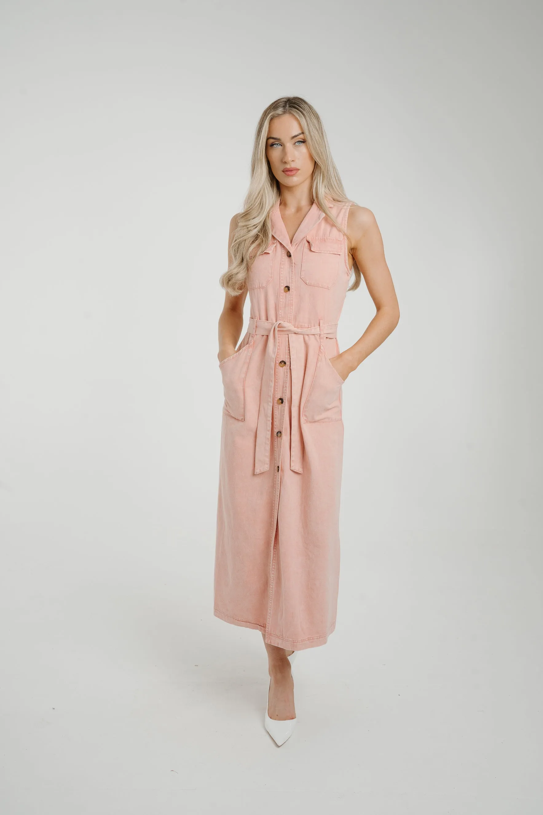 Cora Sleeveless Denim Dress In Pink