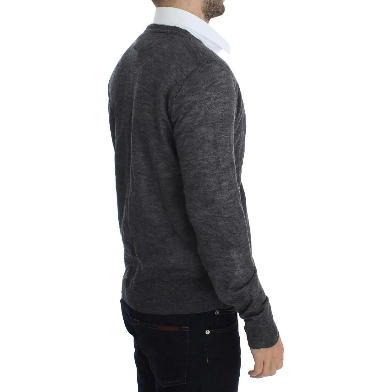 Costume National Elegant Gray Wool Blend Cardigan Sweater