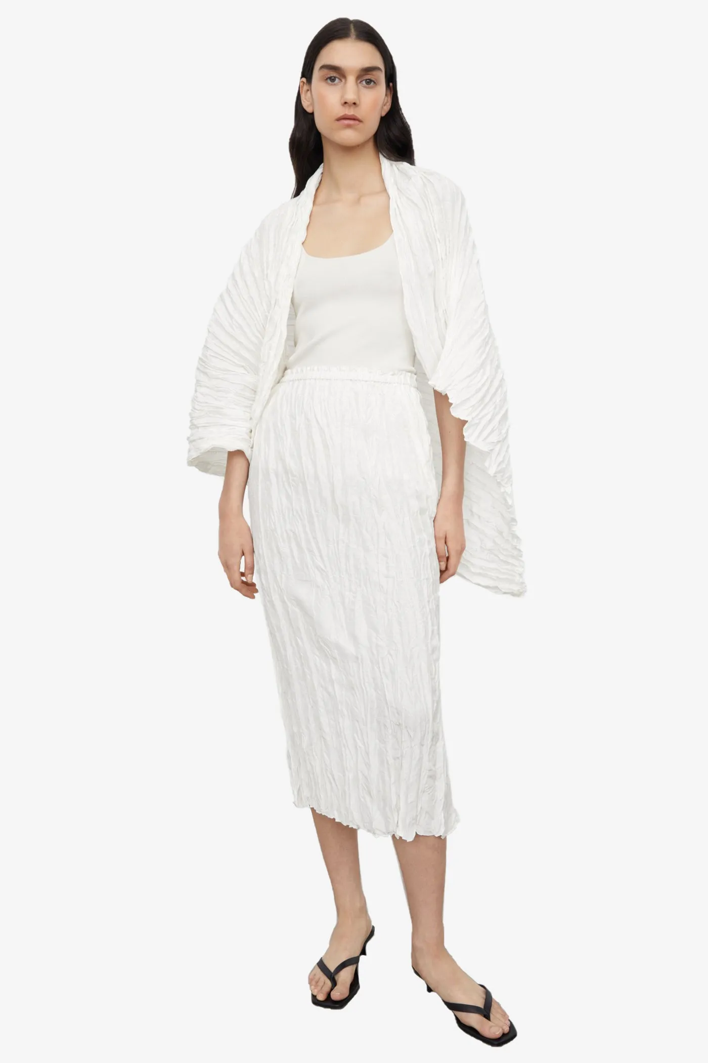 Crinkled Silk Slip Skirt - Off-White