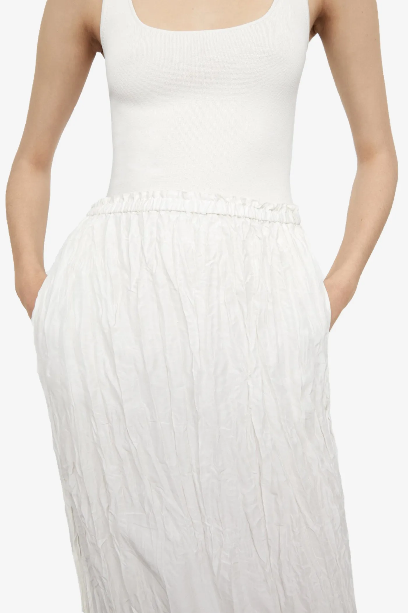 Crinkled Silk Slip Skirt - Off-White