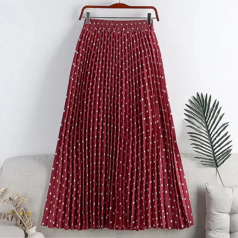 Croysier Skirts Womens Elegant  High Waist Casual Dot Midi Skirt