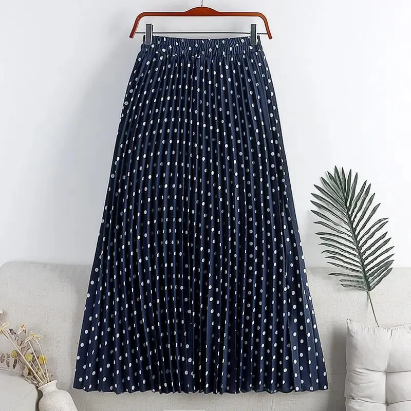 Croysier Skirts Womens Elegant  High Waist Casual Dot Midi Skirt