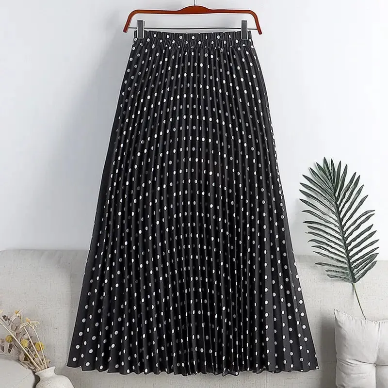 Croysier Skirts Womens Elegant  High Waist Casual Dot Midi Skirt