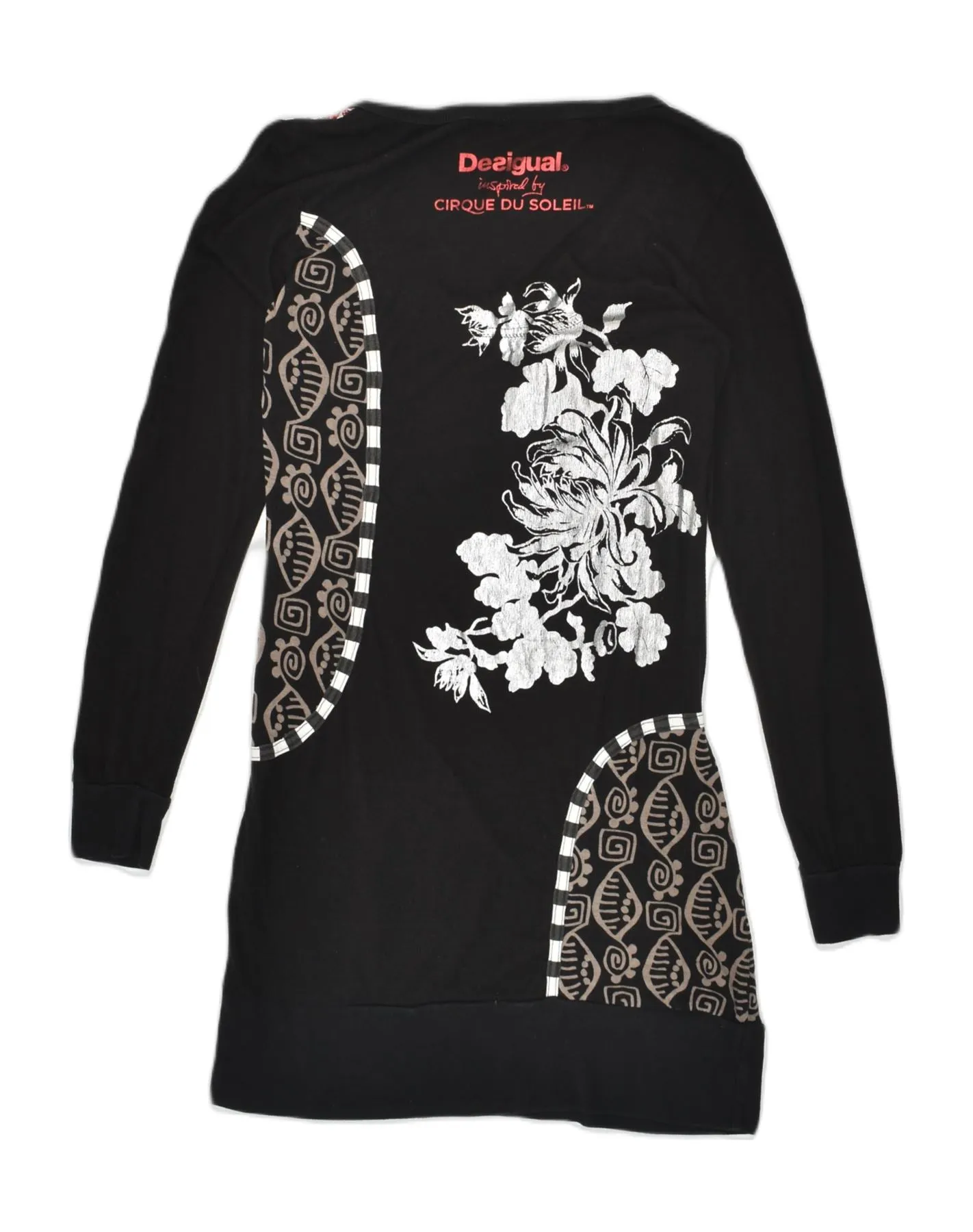 DESIGUAL Womens Long Sleeve Graphic T-Shirt Dress UK 12 Medium Black