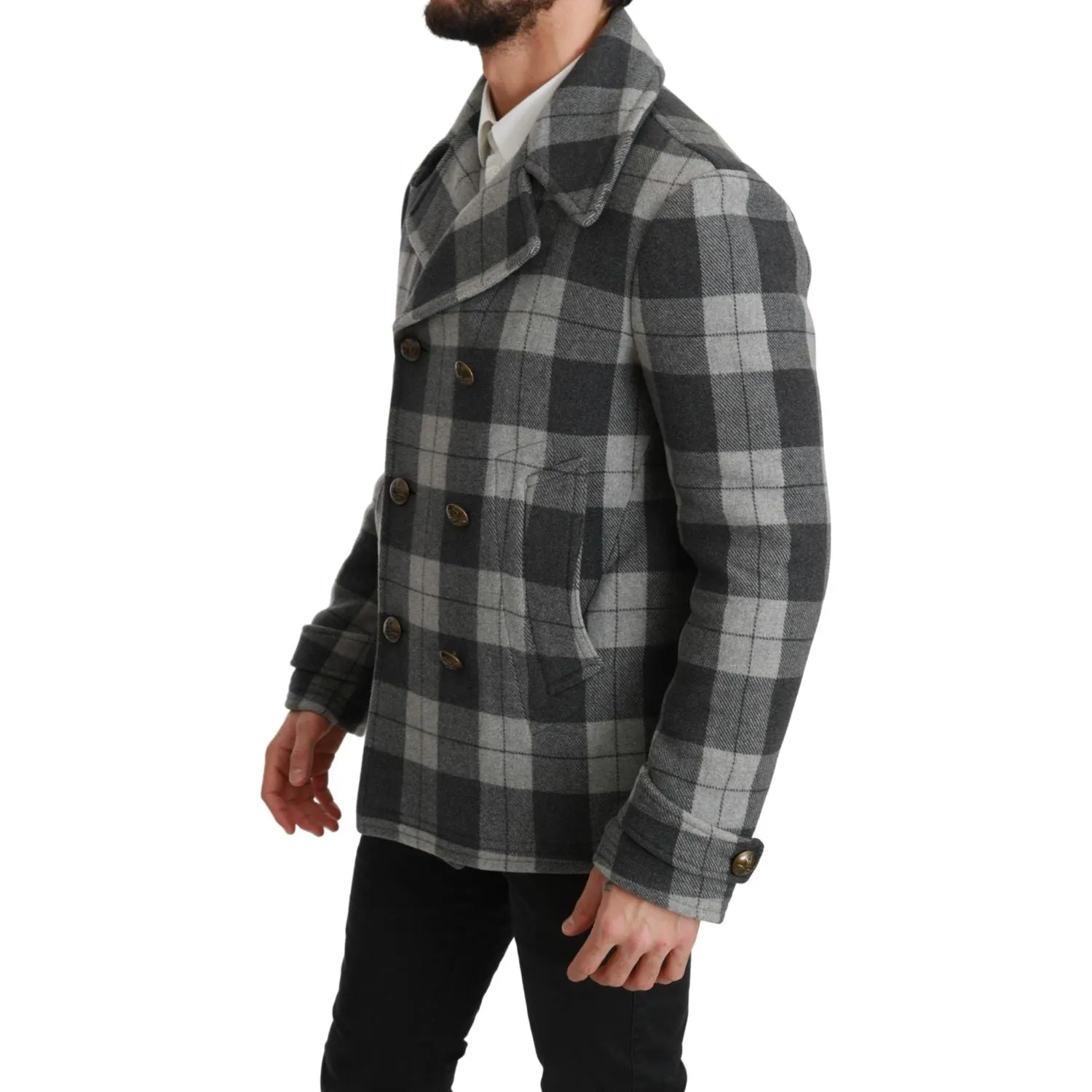 Dolce & Gabbana Elegant Gray Check Double Breasted Coat