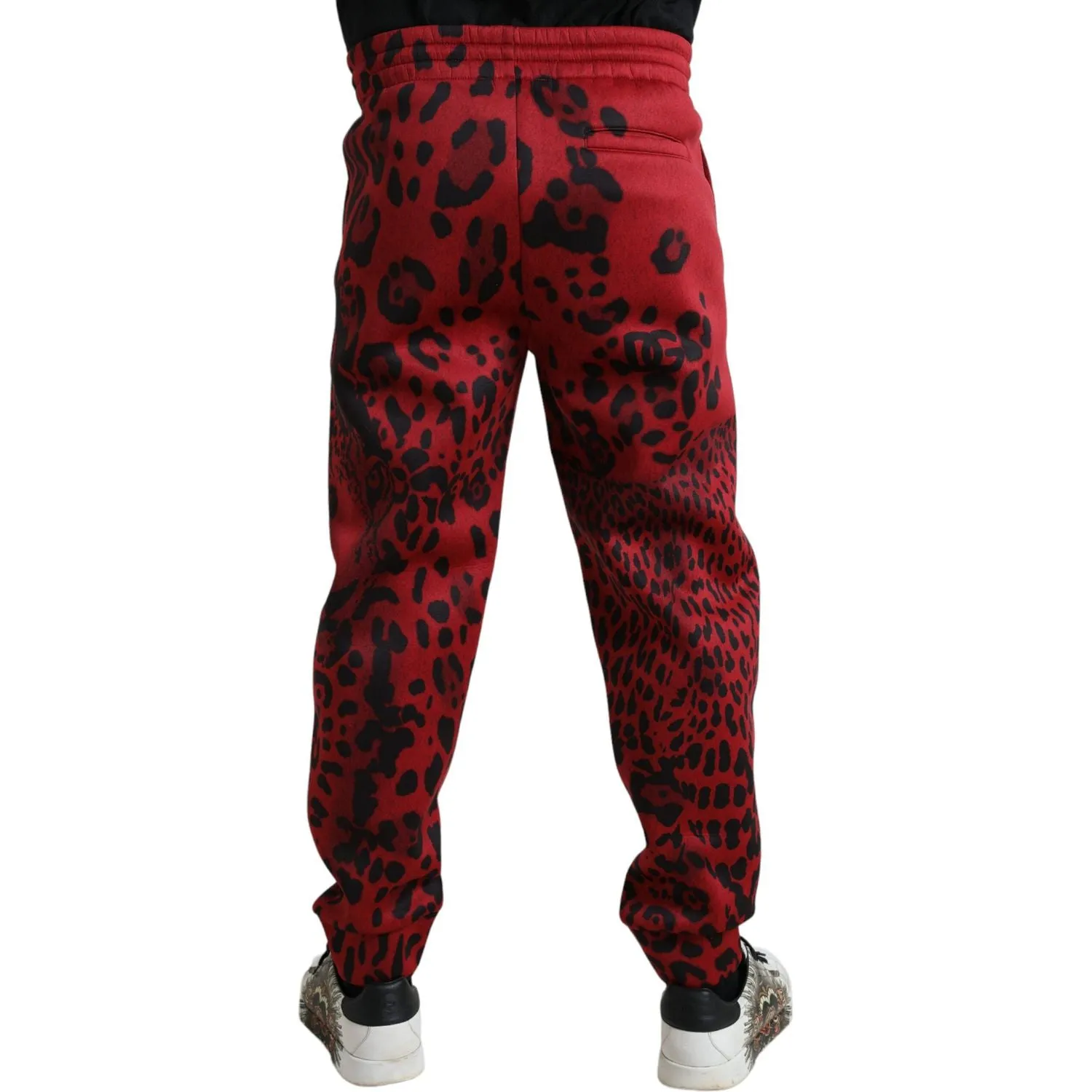 Dolce & Gabbana Elegant Leopard Print Joggers in Red and Black