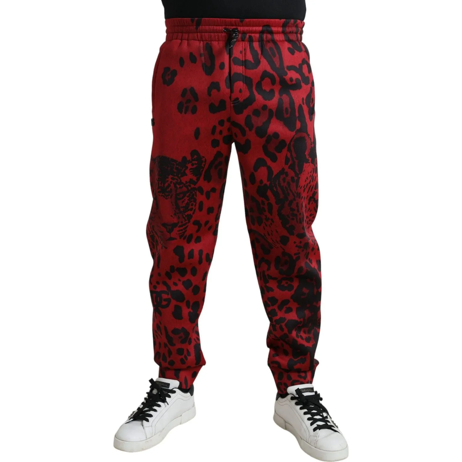 Dolce & Gabbana Elegant Leopard Print Joggers in Red and Black