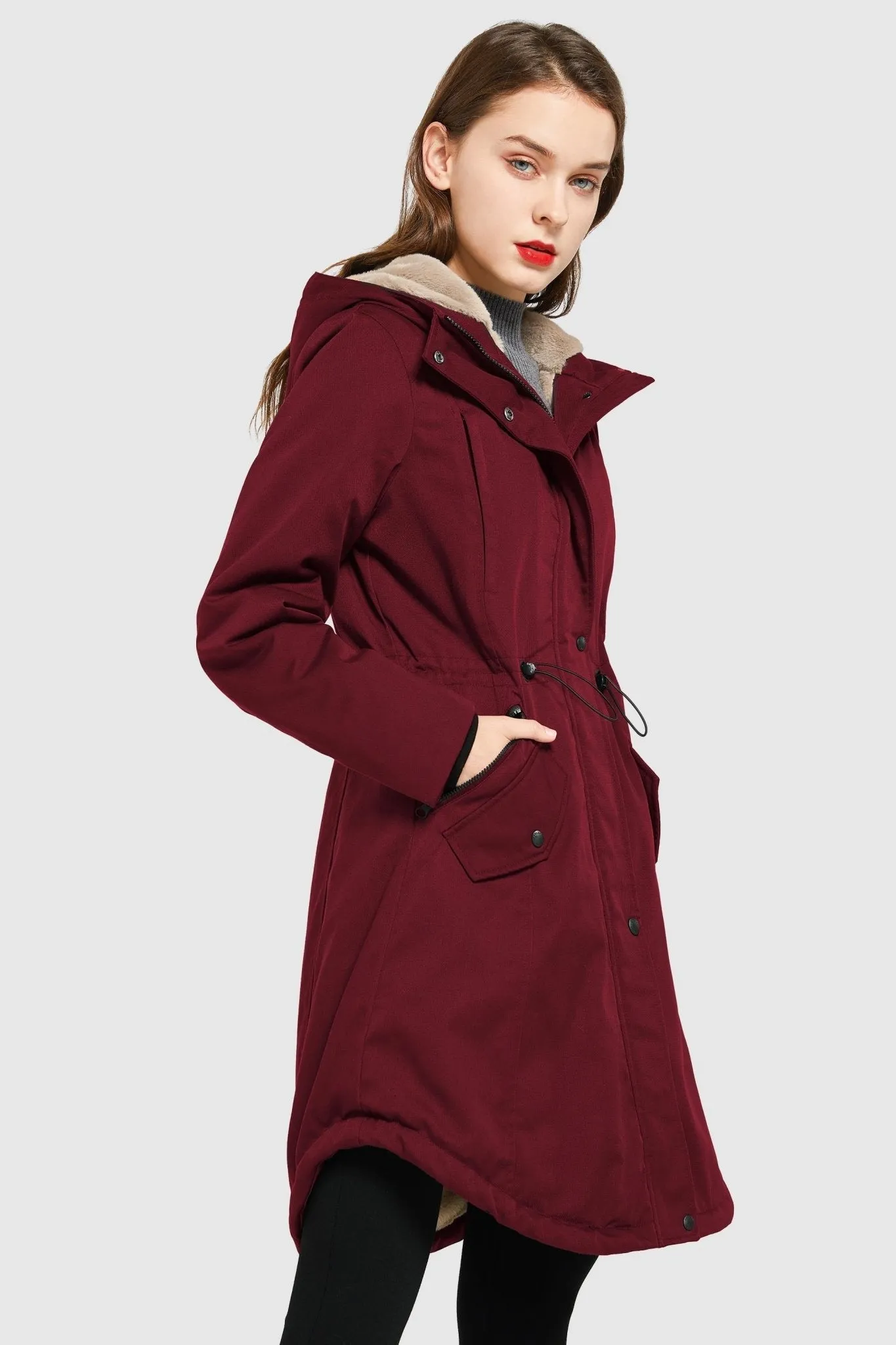 Drawstring Waist Fleece-Lined Parka