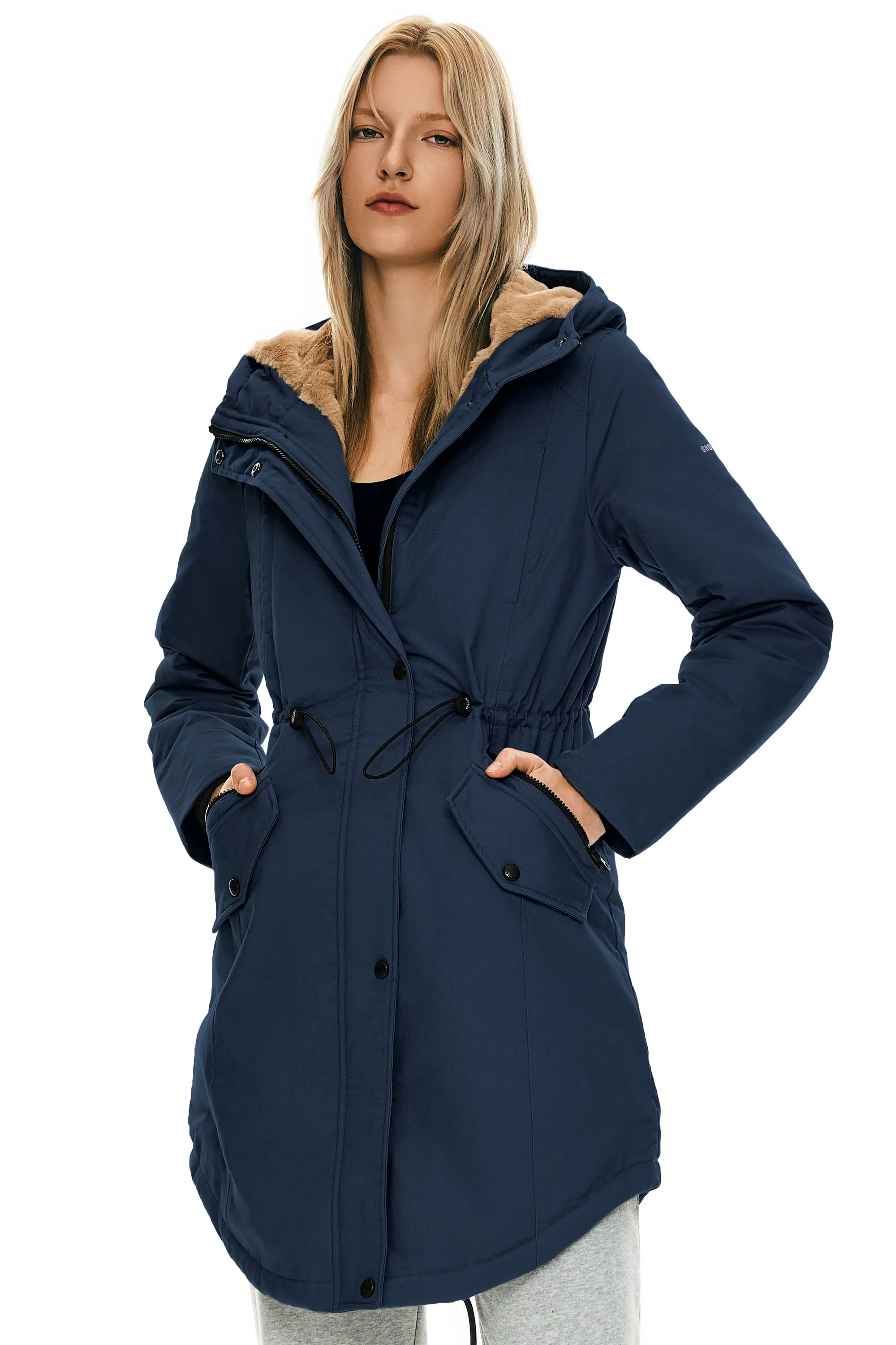 Drawstring Waist Fleece-Lined Parka