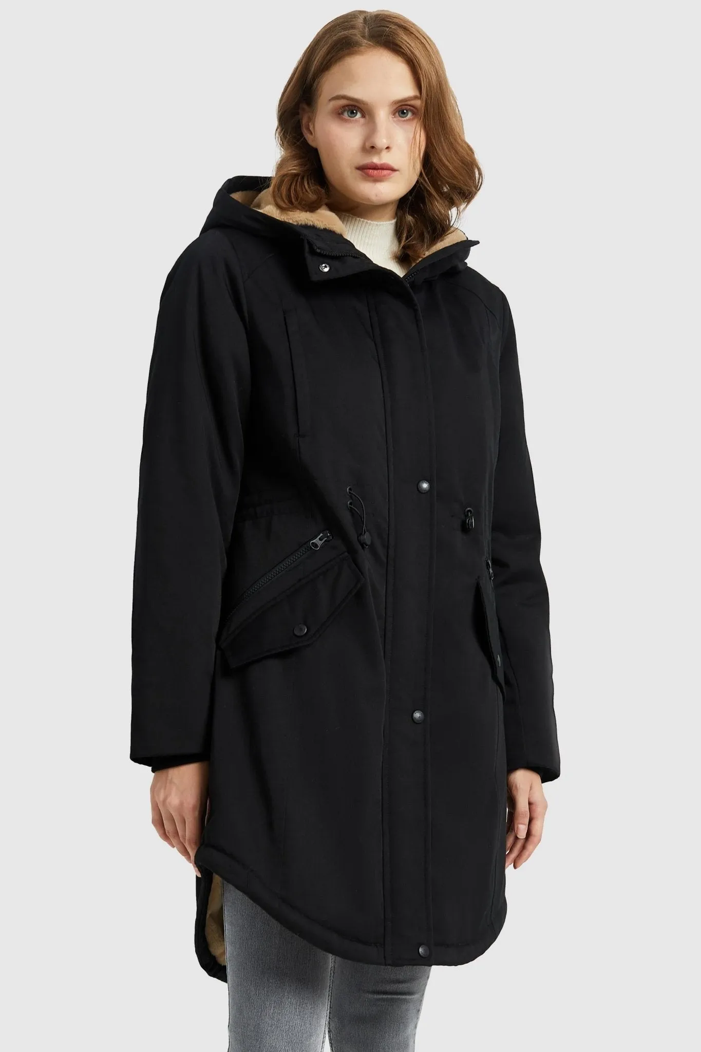 Drawstring Waist Fleece-Lined Parka