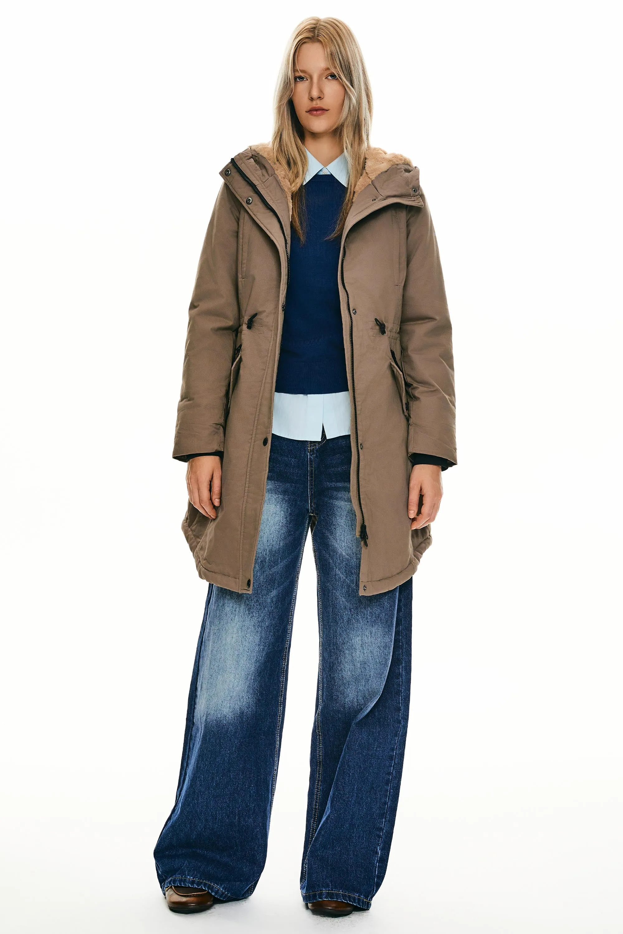 Drawstring Waist Fleece-Lined Parka