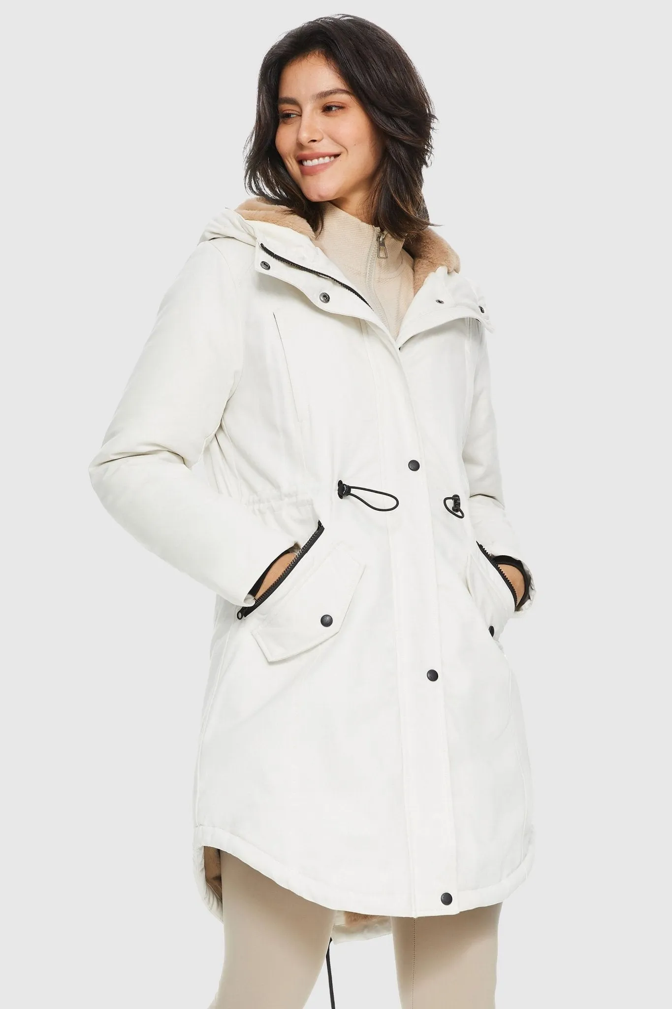 Drawstring Waist Fleece-Lined Parka