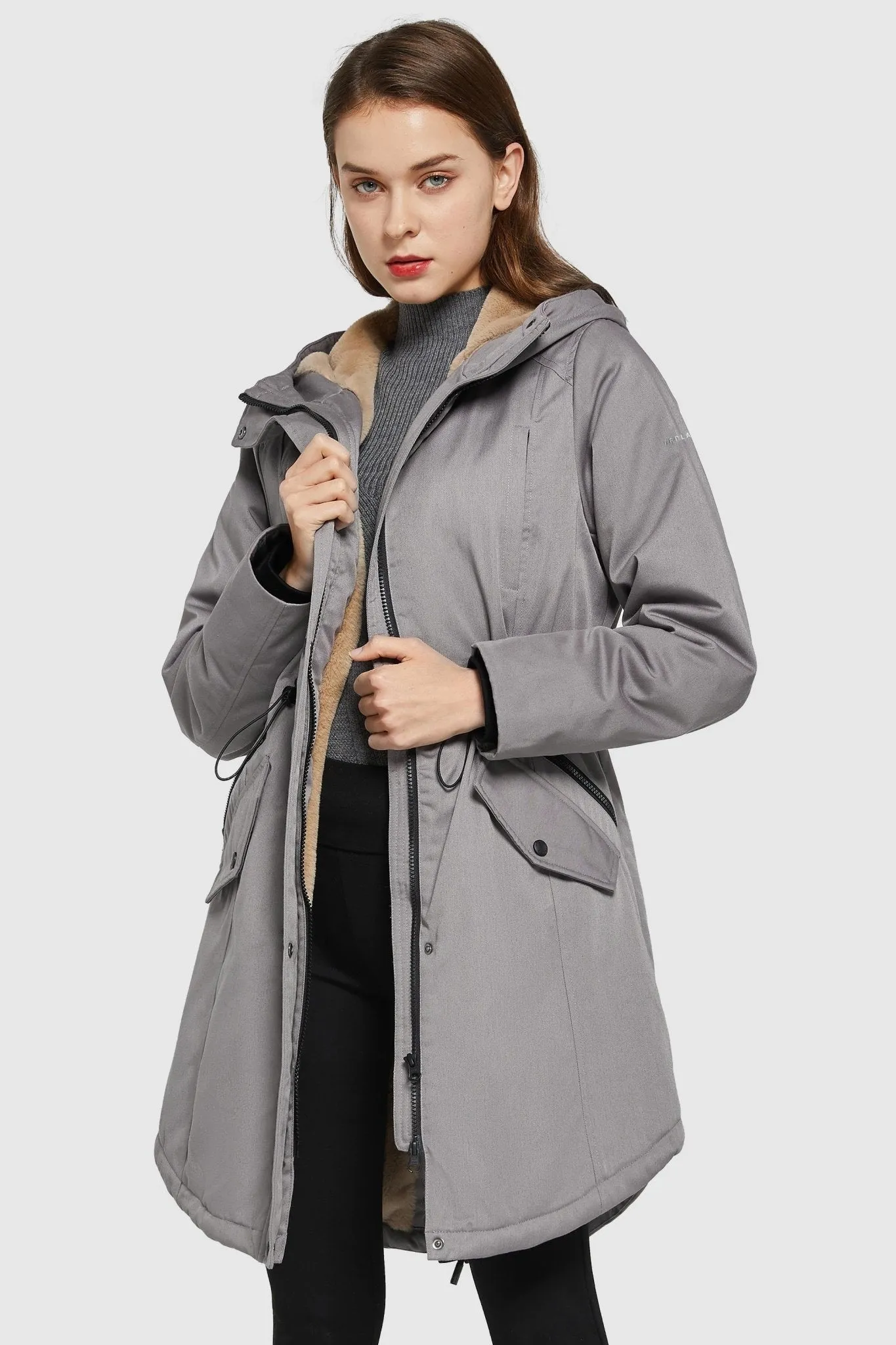 Drawstring Waist Fleece-Lined Parka