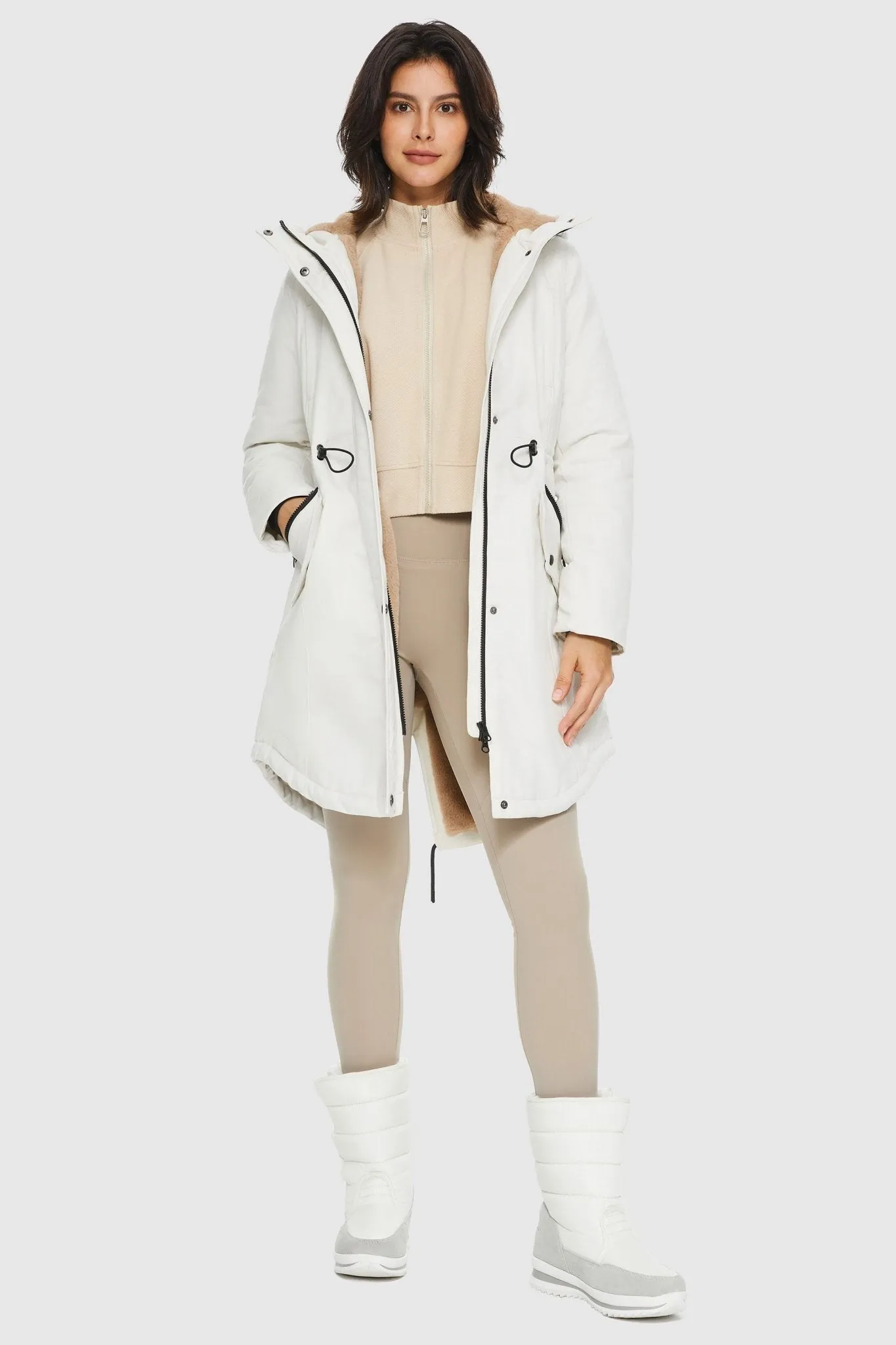 Drawstring Waist Fleece-Lined Parka