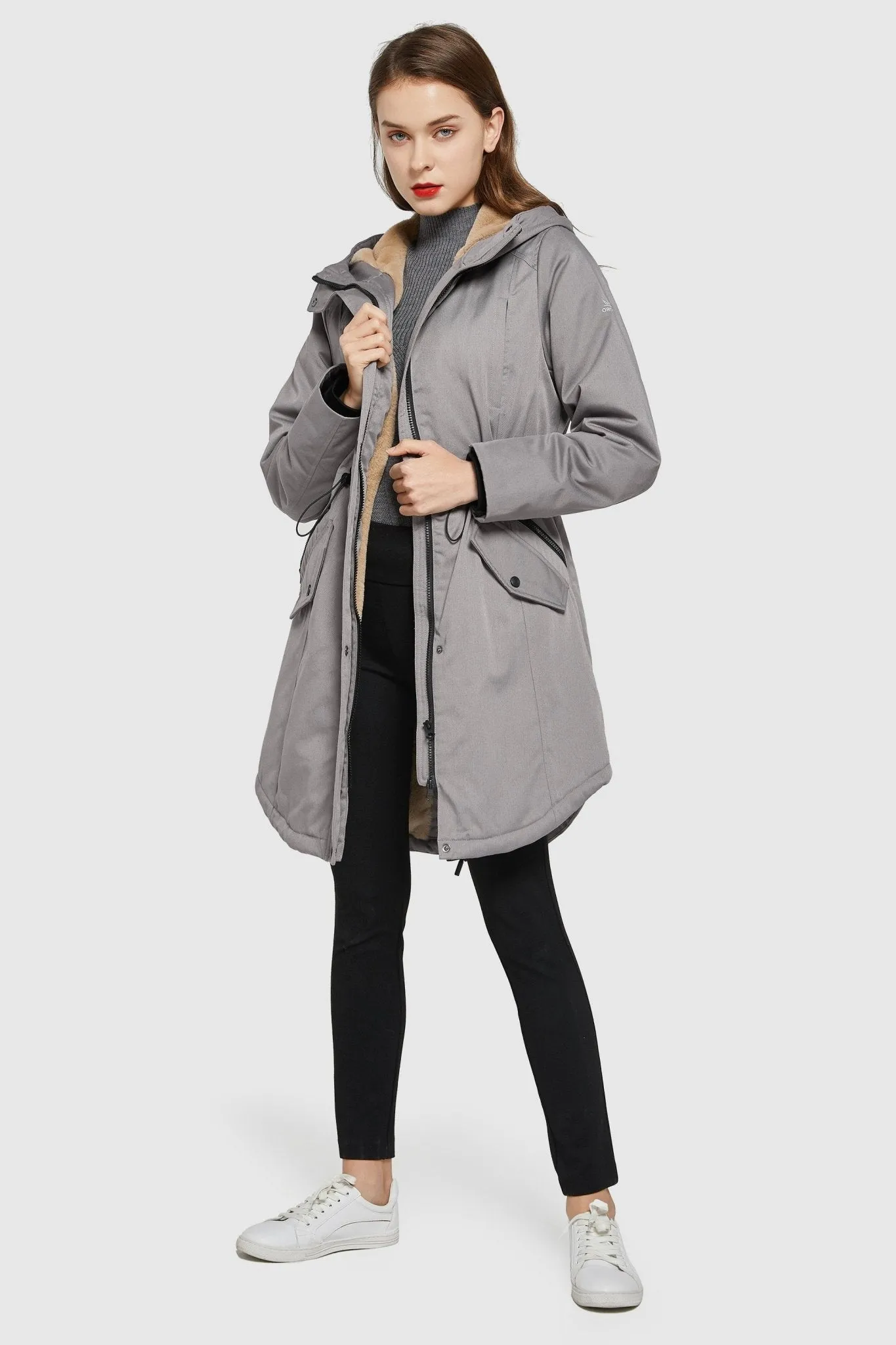 Drawstring Waist Fleece-Lined Parka