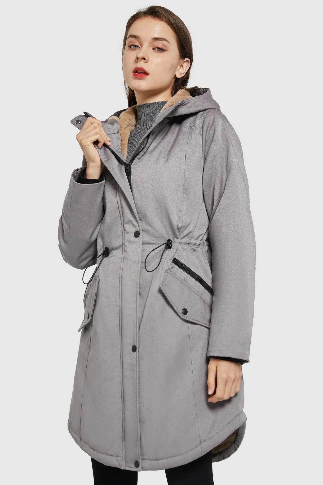 Drawstring Waist Fleece-Lined Parka