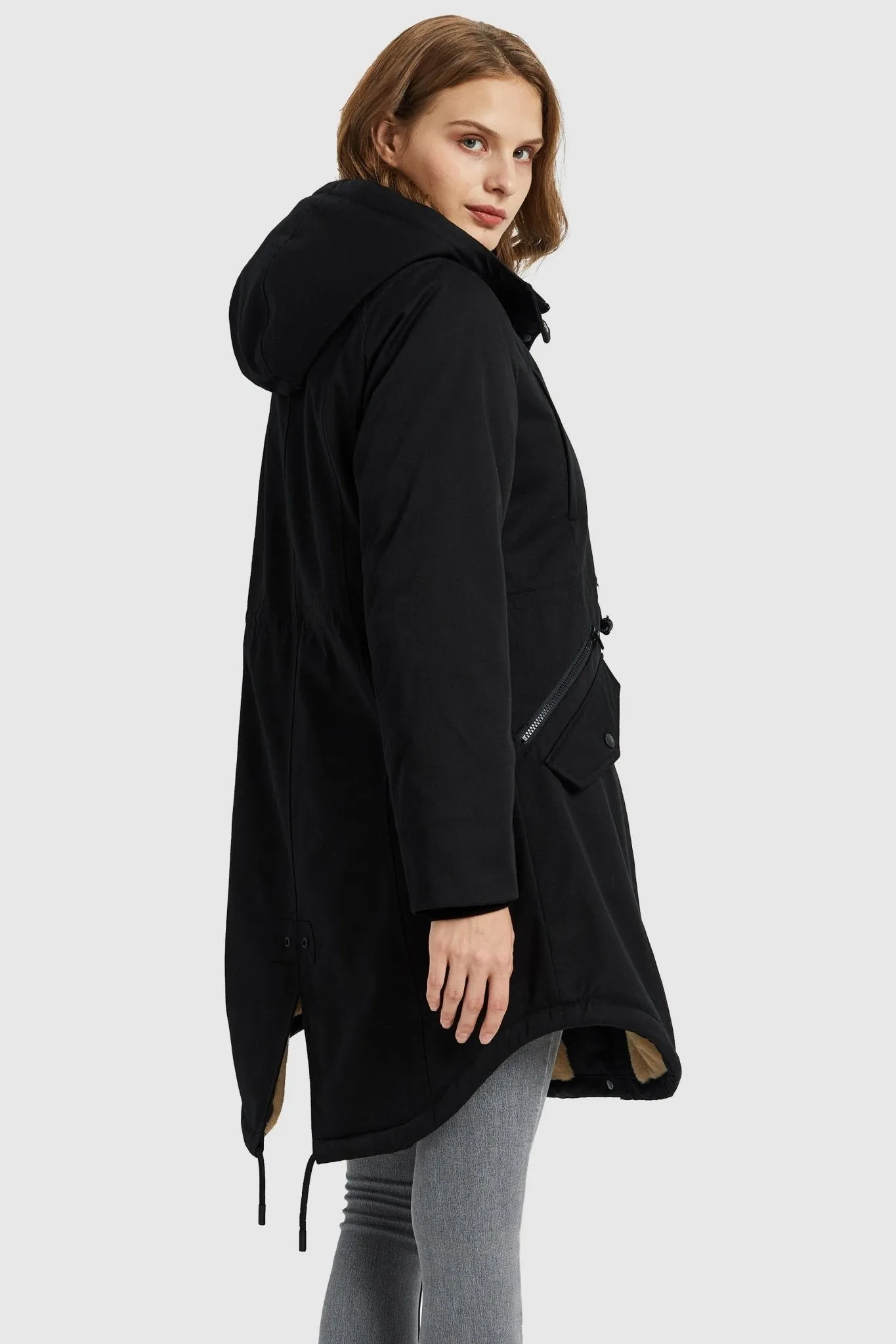 Drawstring Waist Fleece-Lined Parka