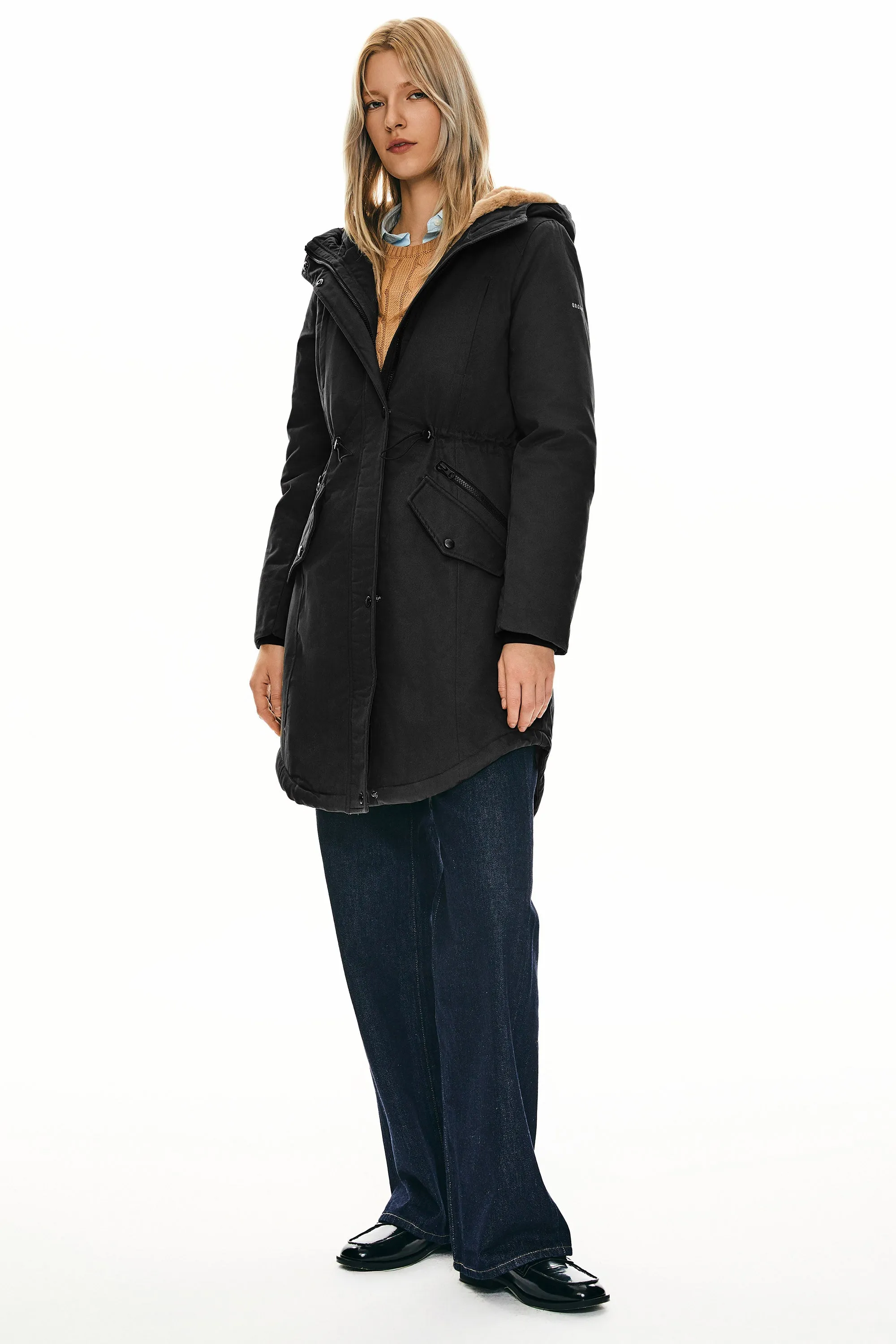 Drawstring Waist Fleece-Lined Parka