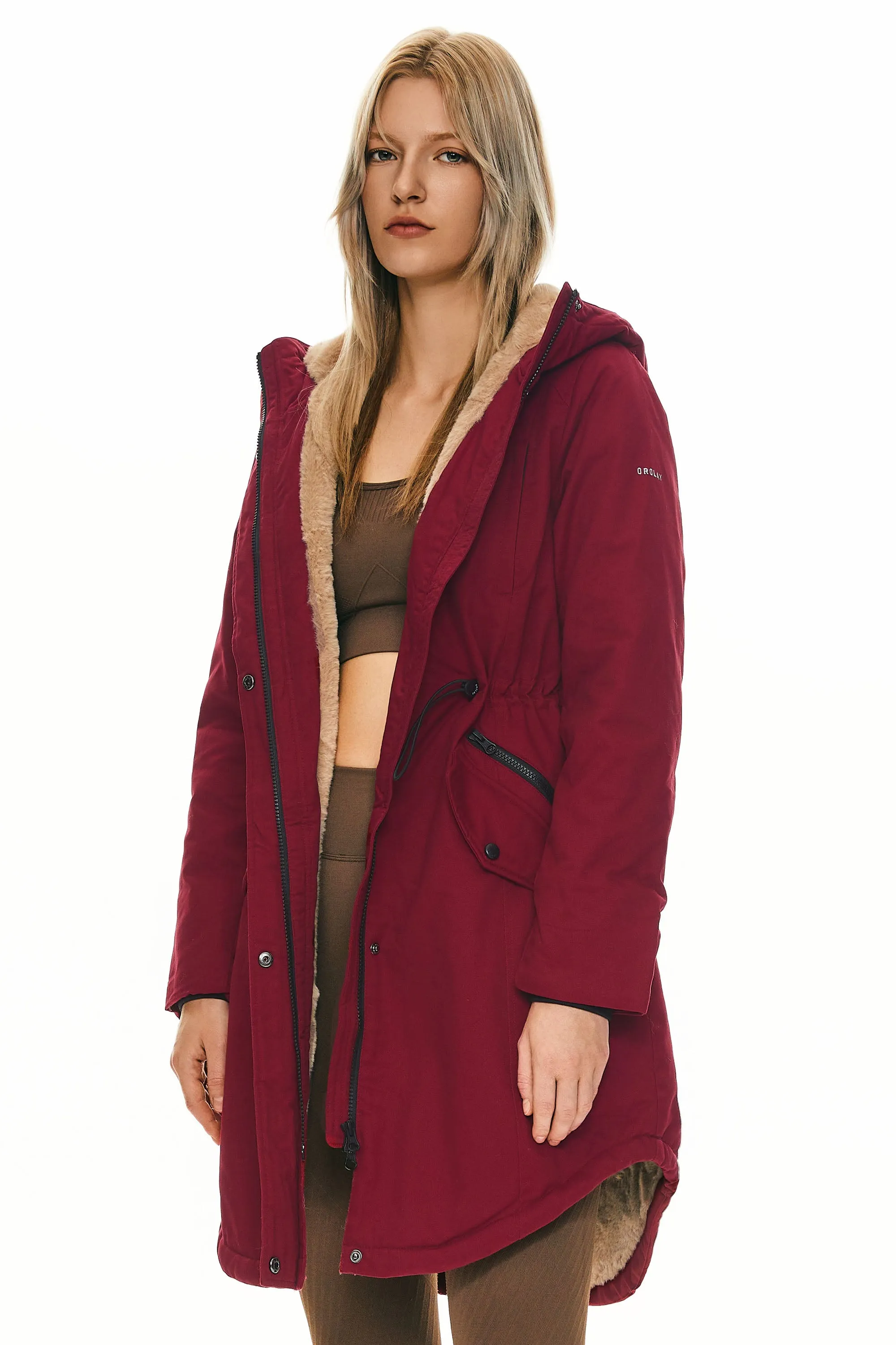 Drawstring Waist Fleece-Lined Parka