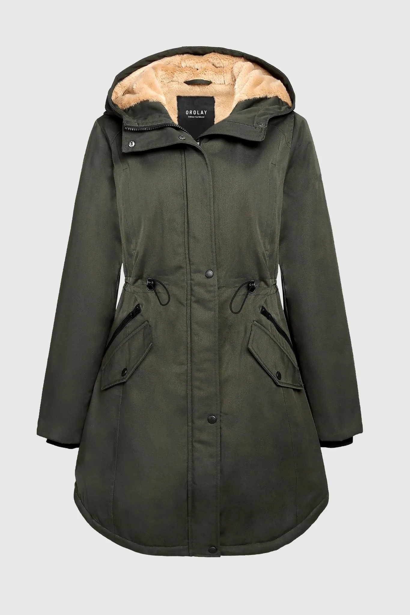 Drawstring Waist Fleece-Lined Parka