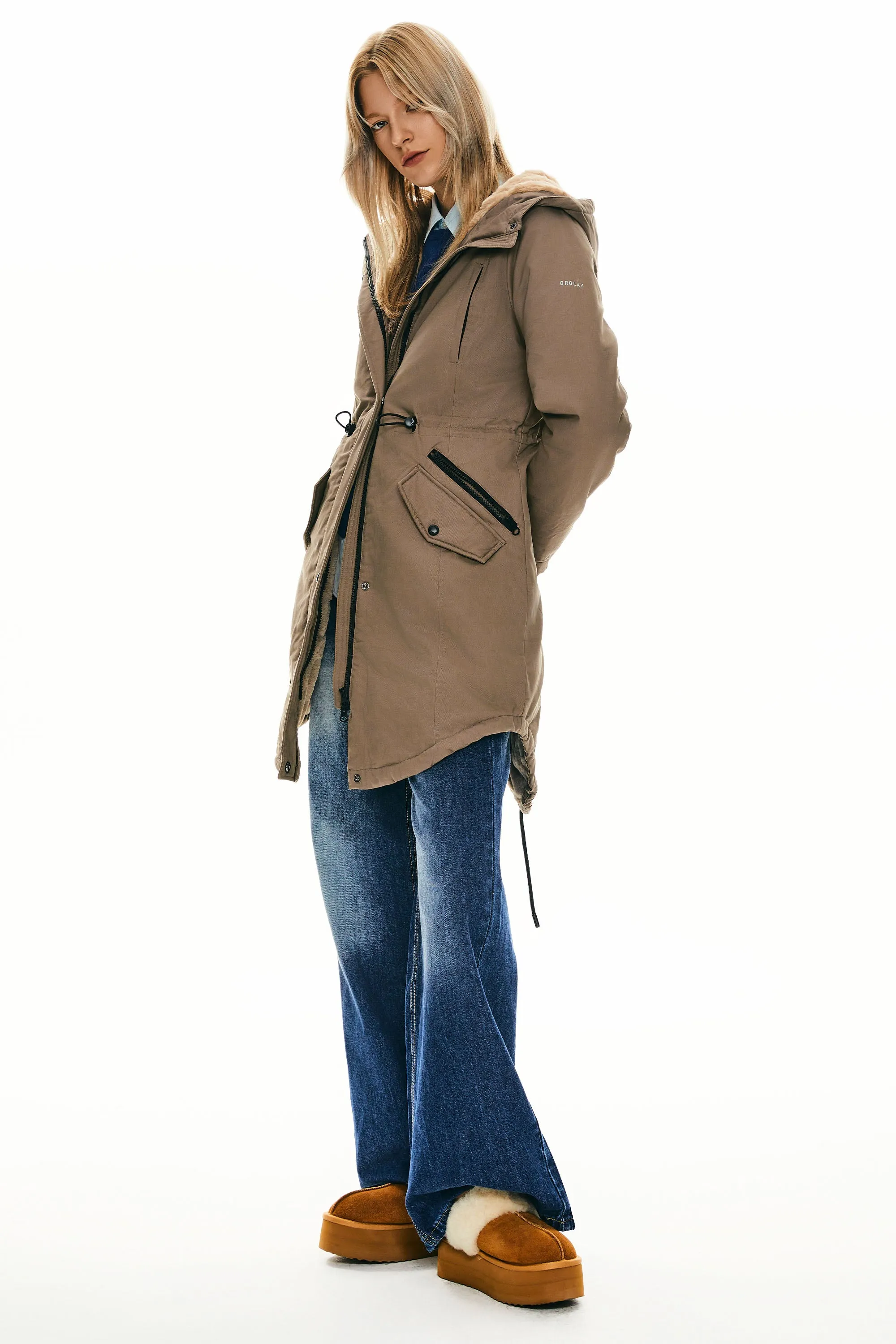 Drawstring Waist Fleece-Lined Parka