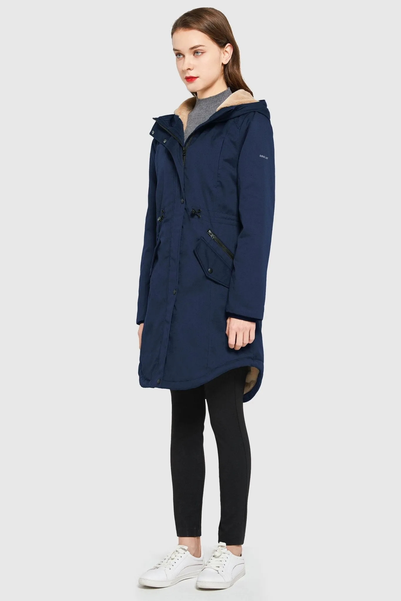 Drawstring Waist Fleece-Lined Parka