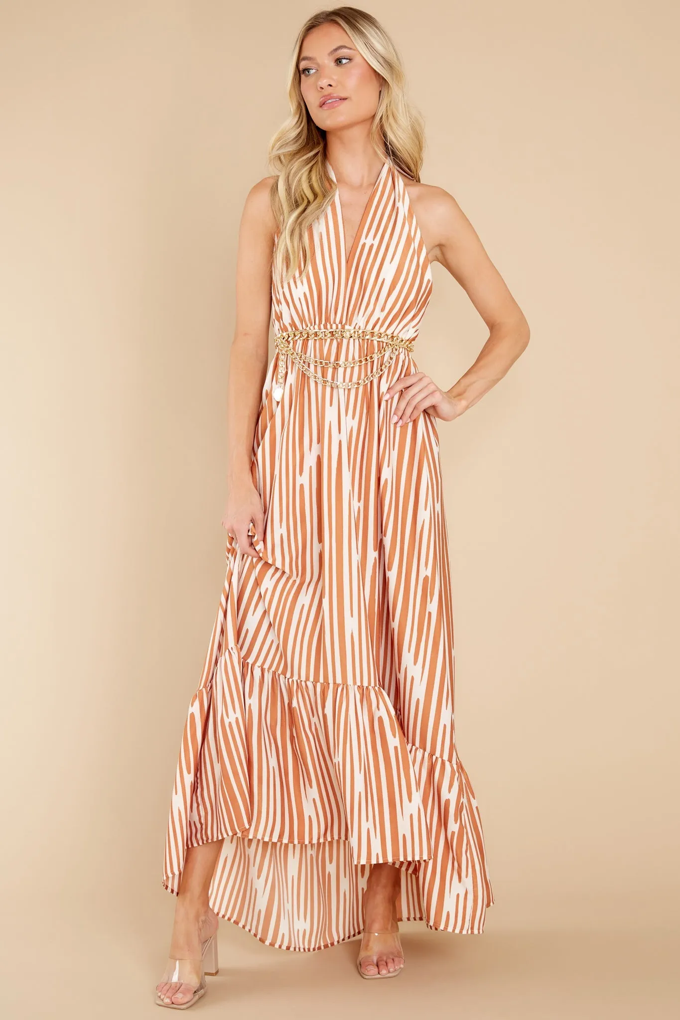 Drop Of Sun Camel Print Midi Dress