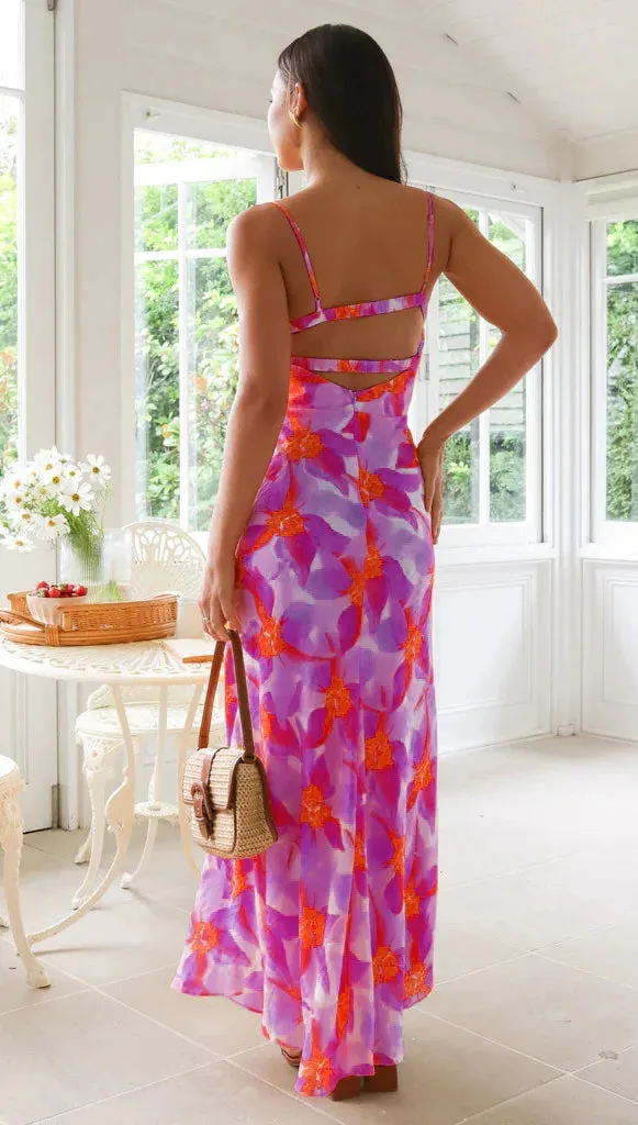 Elegant Summer Women Floral Print Midi Long Backless Maxi Dress