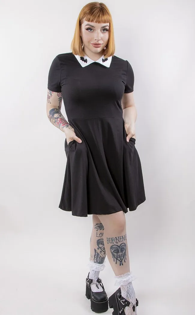 Embroidered Bat Collar Dress