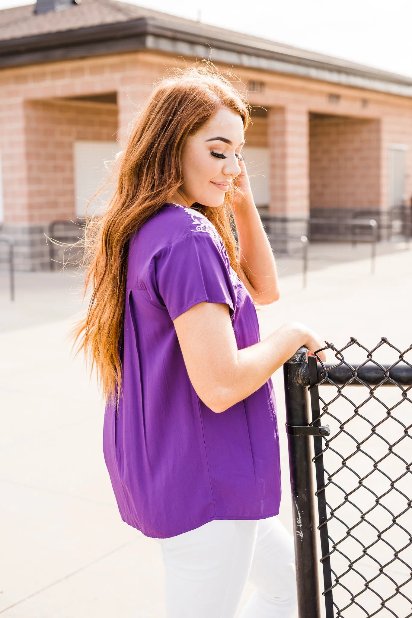 Embroidered Fiesta Top, Purple