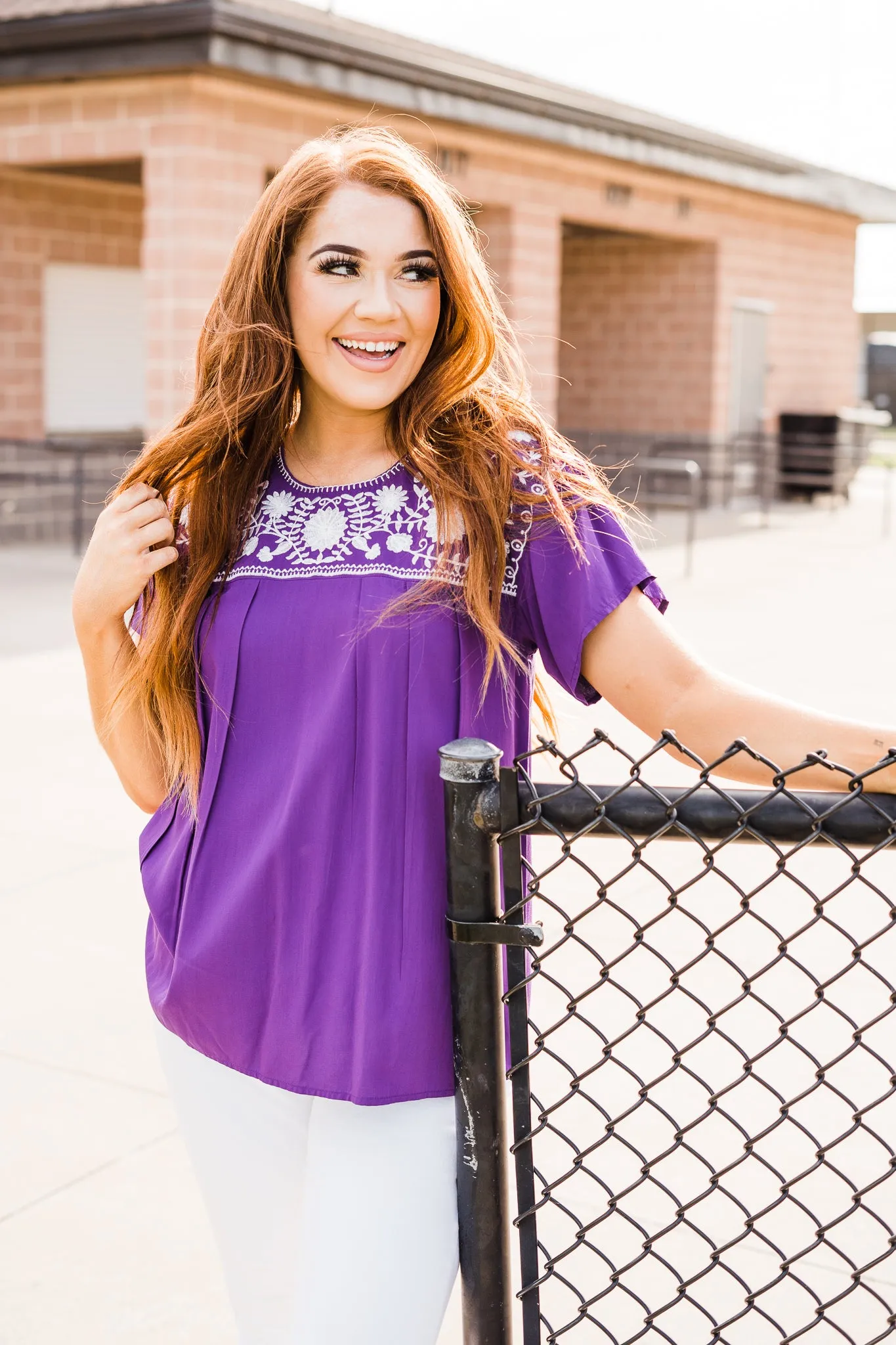 Embroidered Fiesta Top, Purple