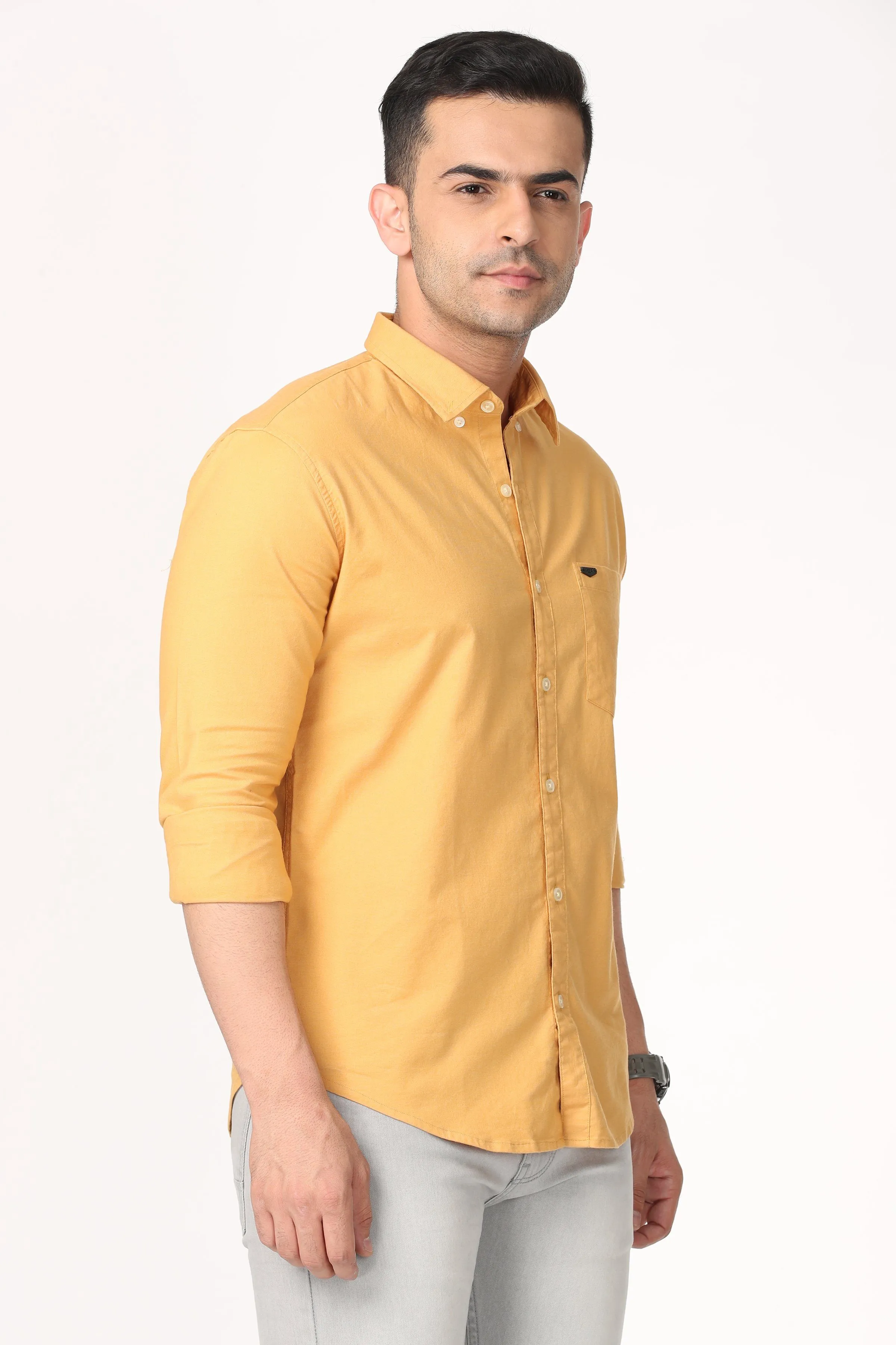 Energetic Yellow Plain Full Sleeve Shirt