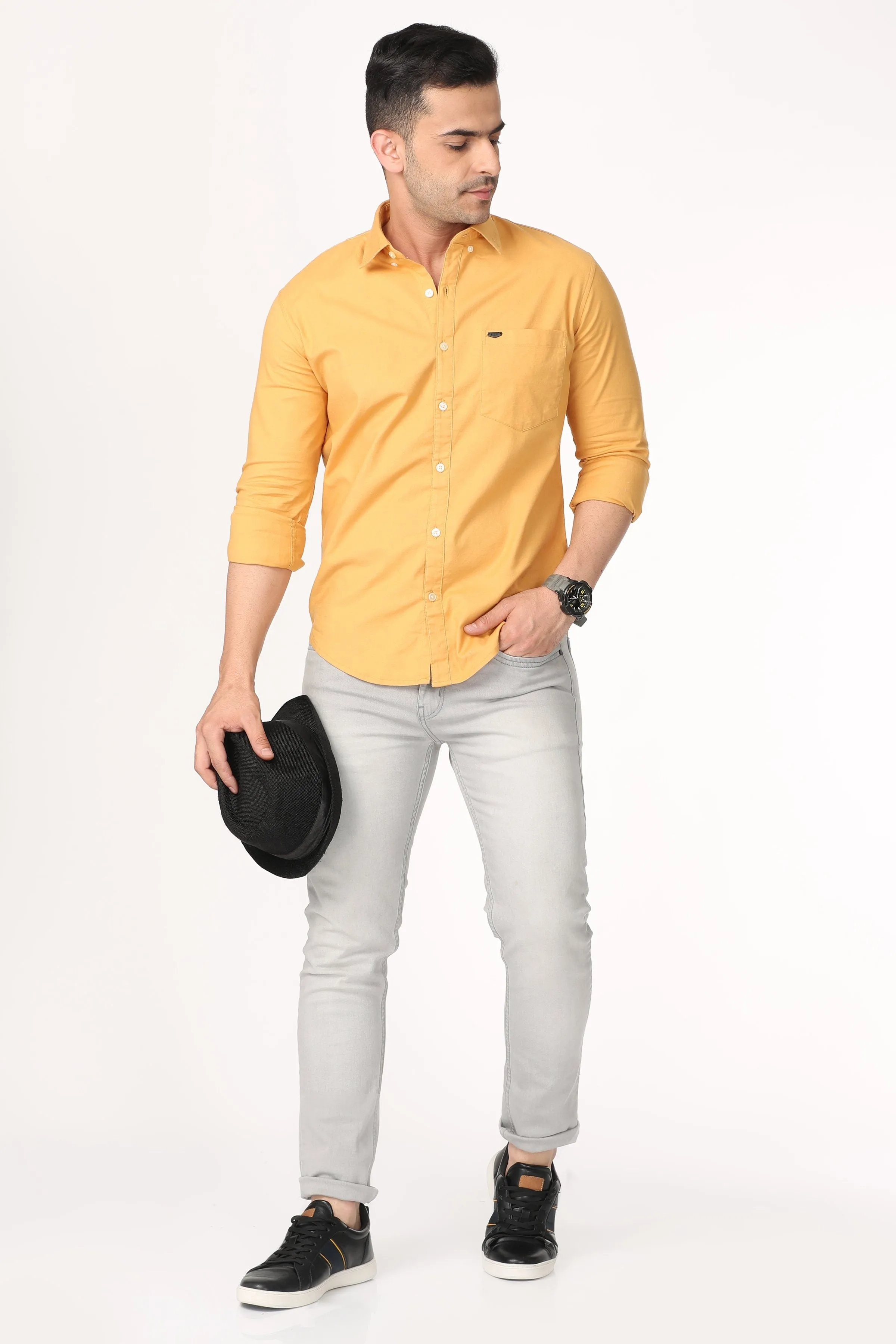 Energetic Yellow Plain Full Sleeve Shirt