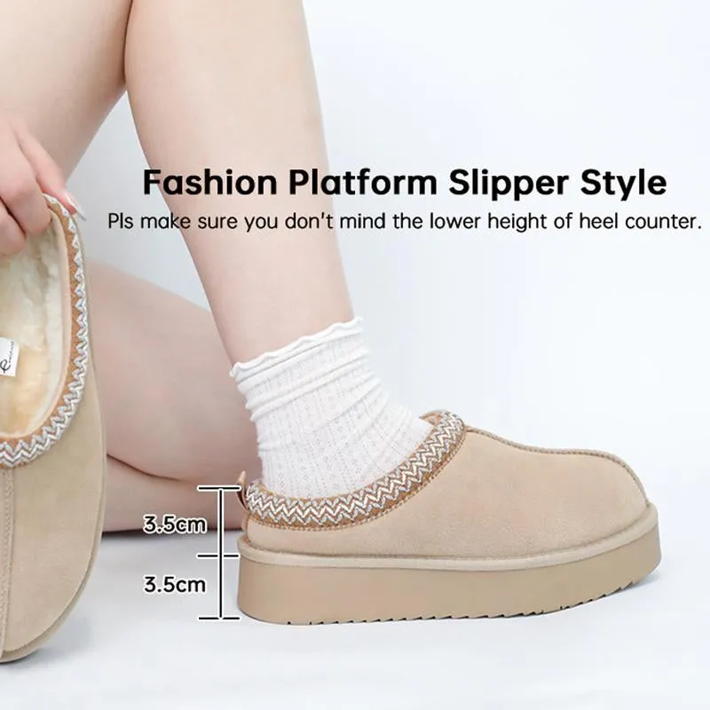 EVELLYHOOTD Braided Leather Outdoor Suede Slippers Women'S Mini Platform Boots with Fluffy Fur Lining Short Ankle Boots for Autumn Winter Warm Walking Shoes