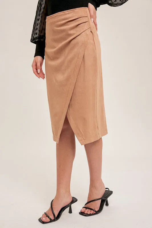 Faux Suede Wrap Slit Skirt