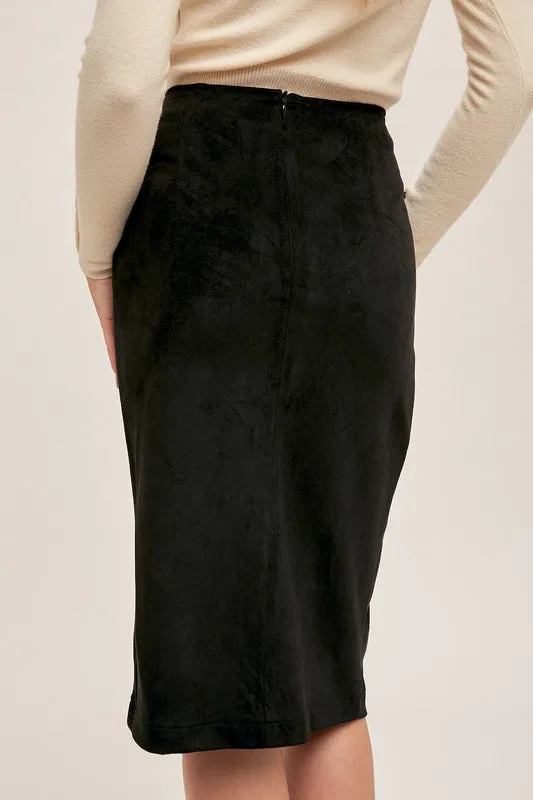 Faux Suede Wrap Slit Skirt