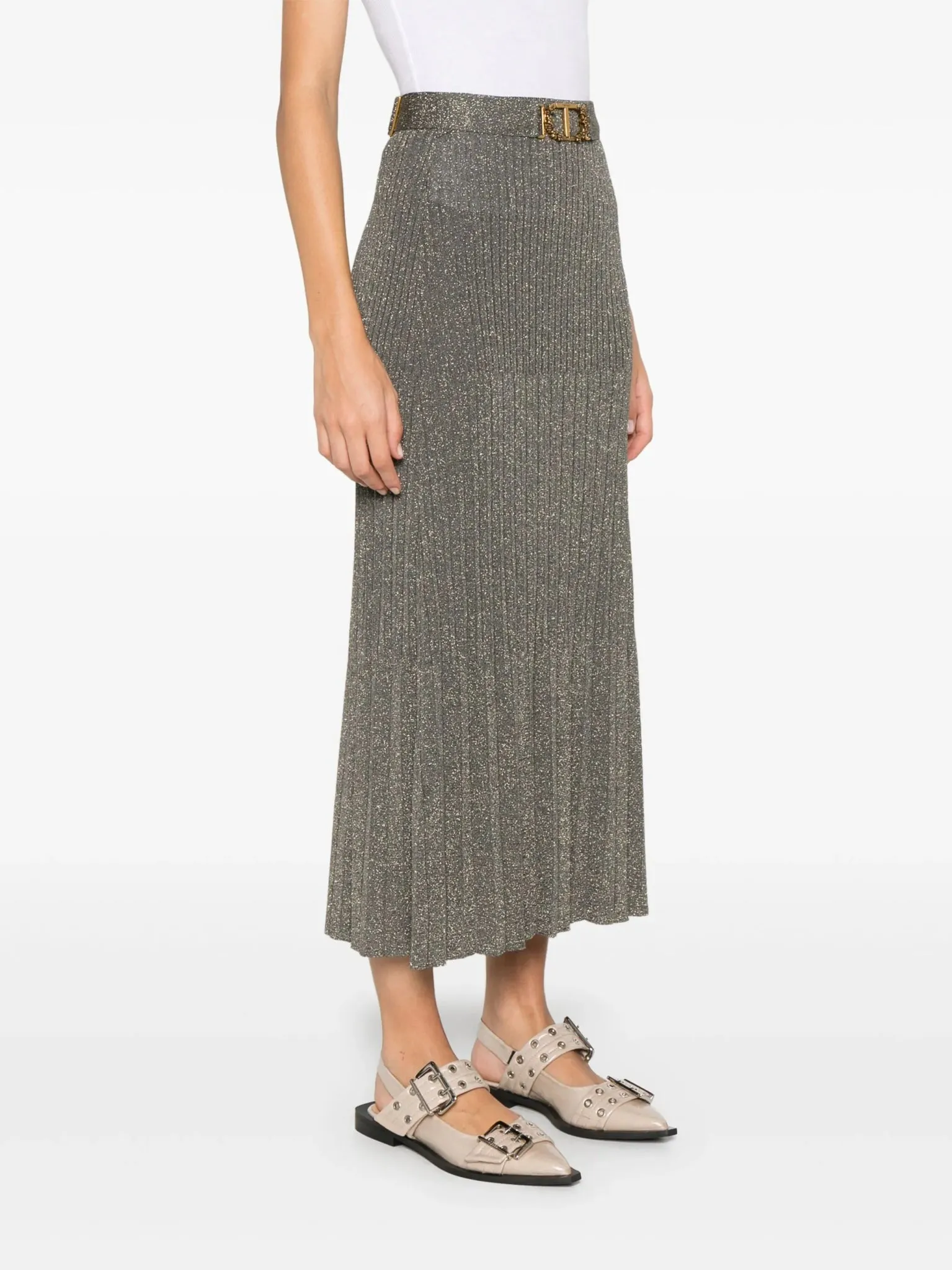 fine-knit lurex midi skirt