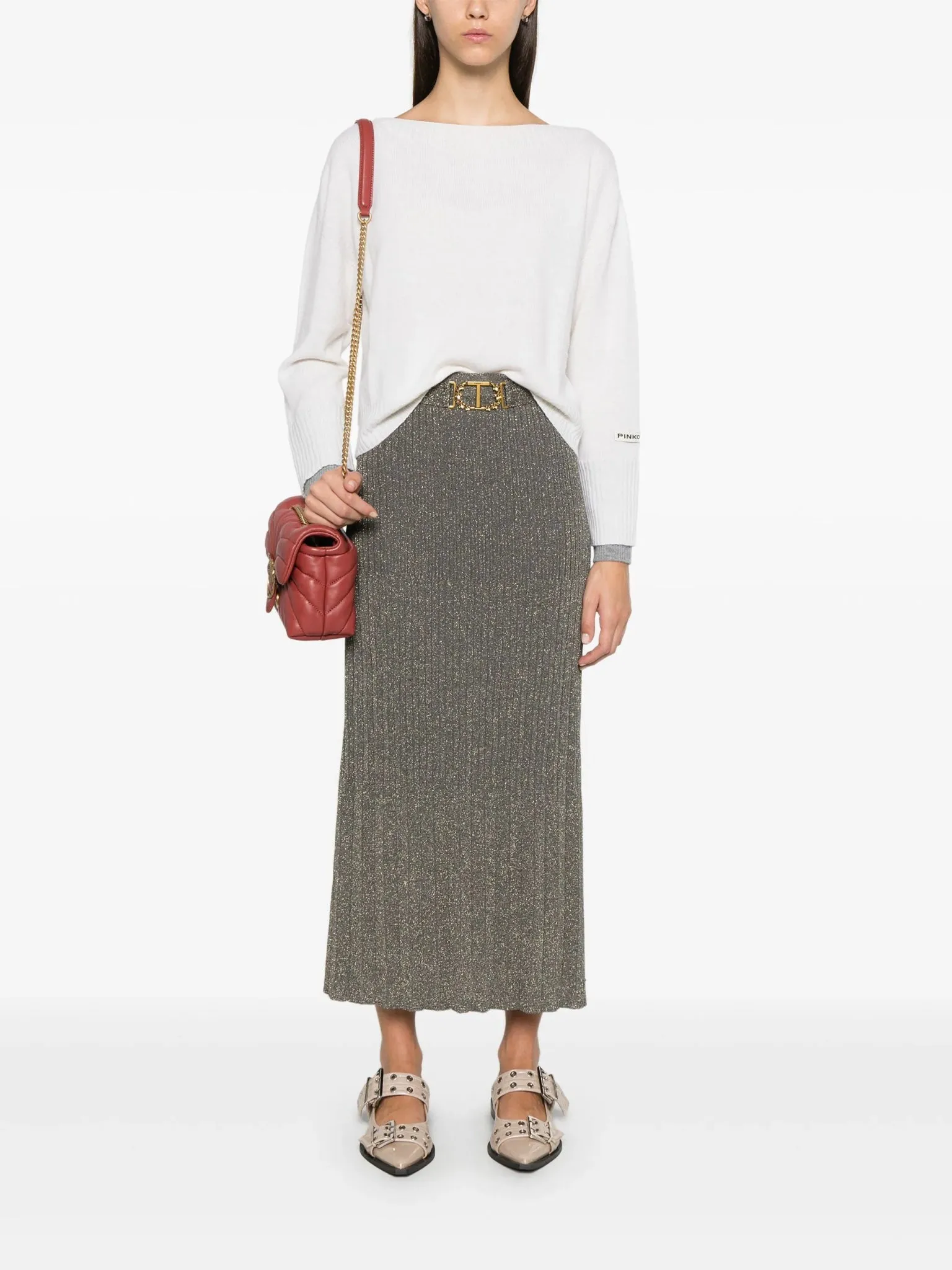 fine-knit lurex midi skirt