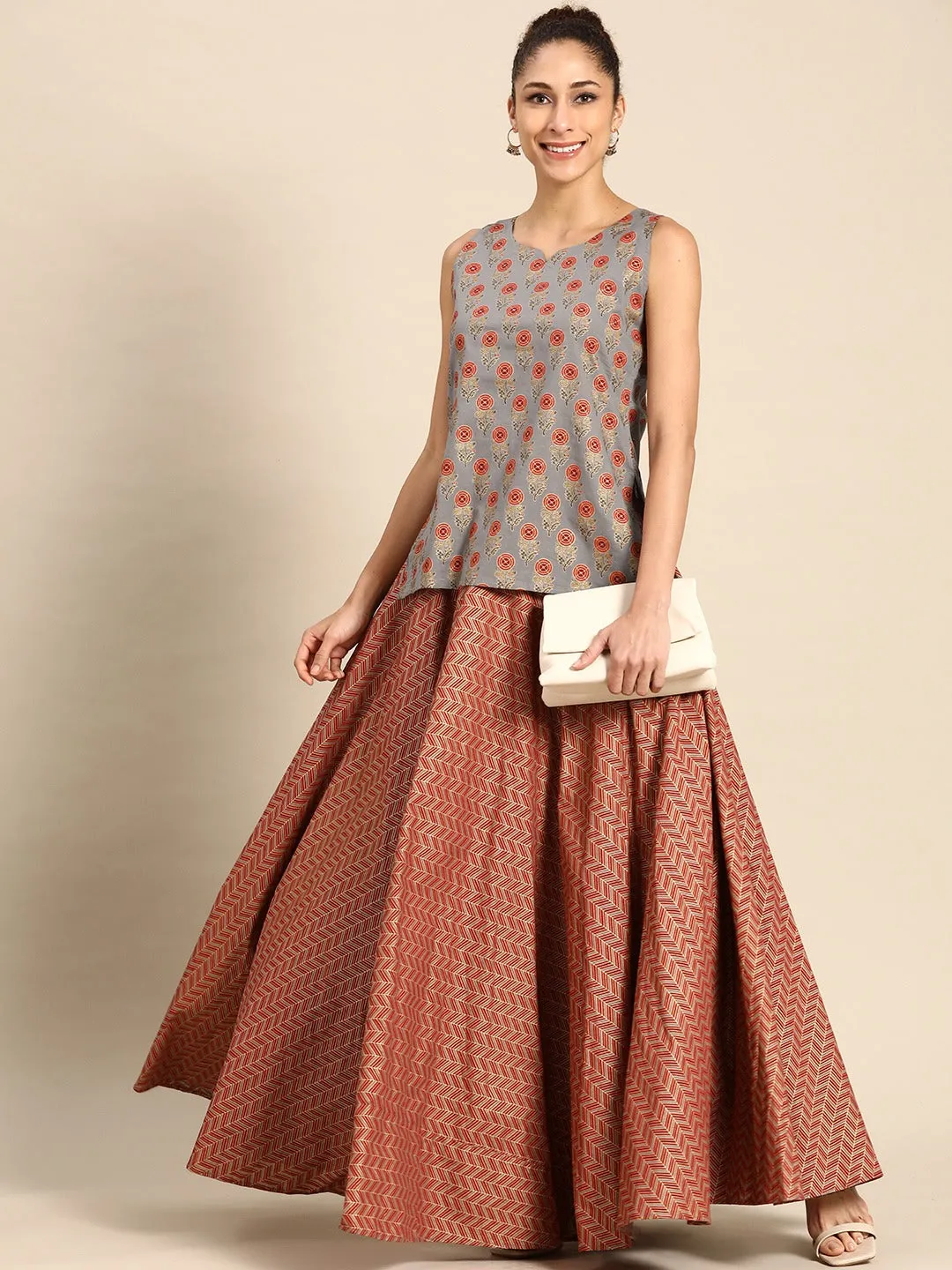 Flared Skirt with Short Kurti