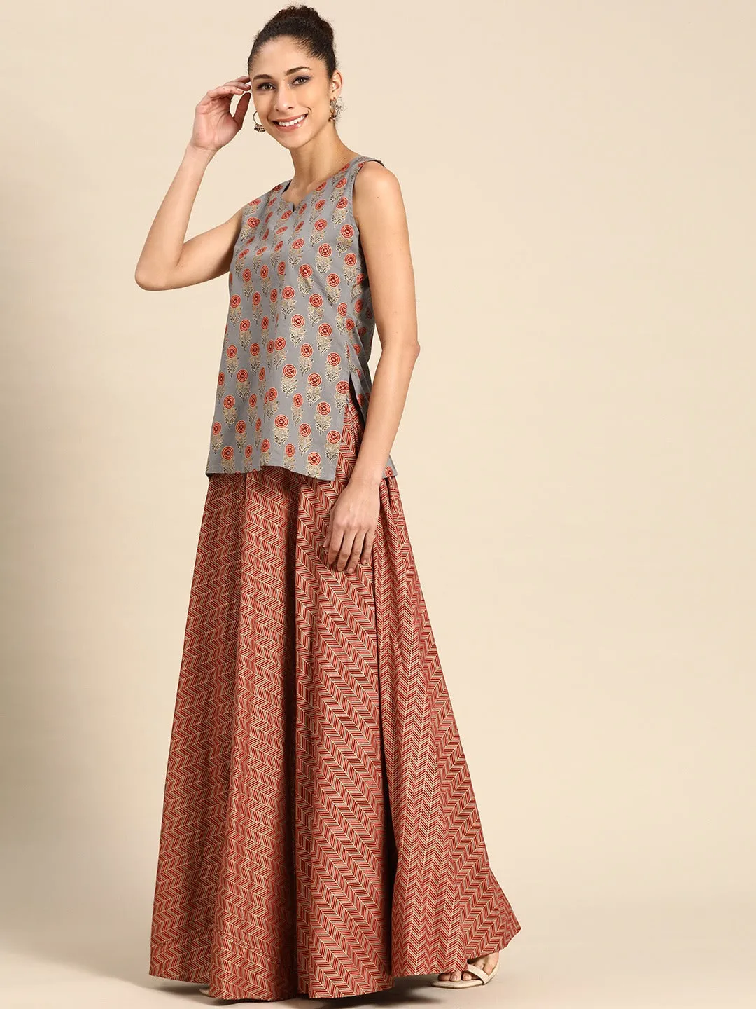 Flared Skirt with Short Kurti